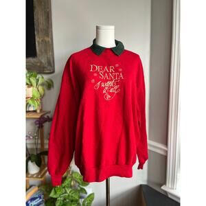 Vintage 90s Red and Green Christmas Dear Santa Collared Sweatshirt Size XL